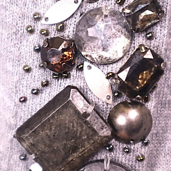 GEMSTONES CARDIGAN XS Talbots *FLAWED* Wool Sweater Warm Grey Brown Natural Work - Picture 3 of 7